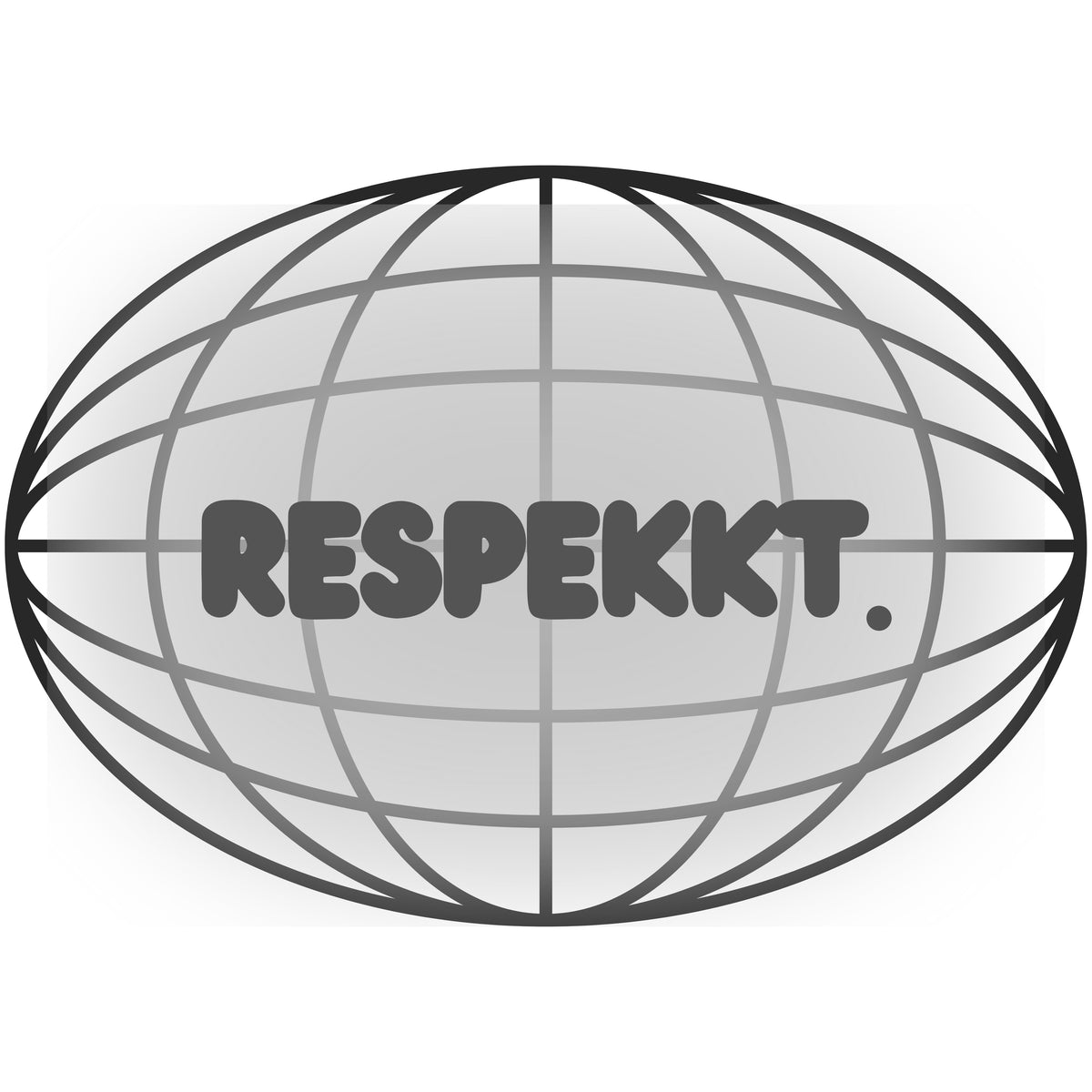 Logo der Marke Respekkt.: der Name der Marke in grauer Schrift, so wie eine grafische Weltkugel im Hintergrund.